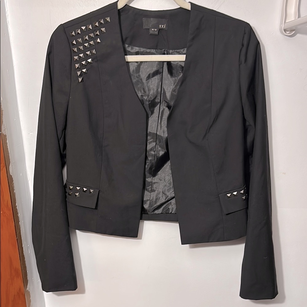 Twenty One Black Blazer Crop Studs Career Work Lined Suit Jacket